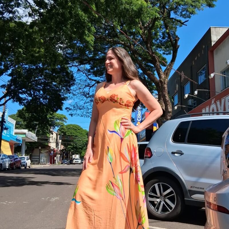 VESTIDO LARANJA ESTAMPADO 57489